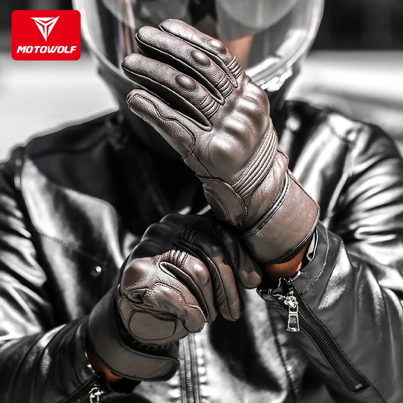 Motowolf Leather Motorcycle Gloves