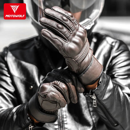 Gants de moto en cuir Motowolf