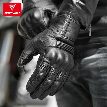 Gants de moto en cuir Motowolf