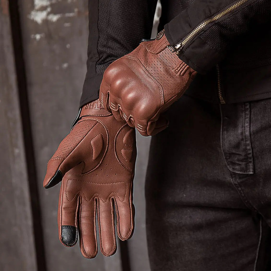 Guantes de moto de cuero de cabra retro