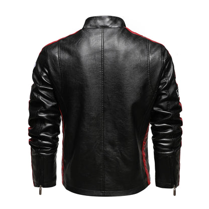 Chaqueta de cuero de moto para hombre con cuello levantado