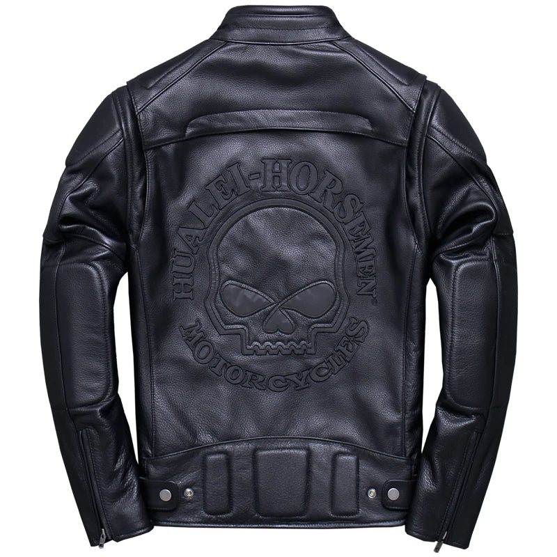 Veste de moto en cuir authentique pour hommes