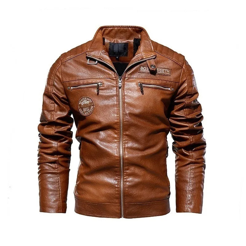 Herren Lederjacke Herbst Reißverschluss