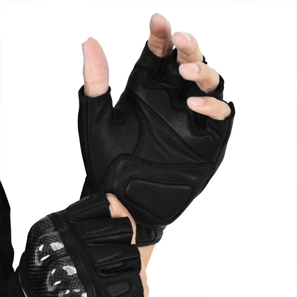 Guantes de cuero de medio dedo para motocicleta