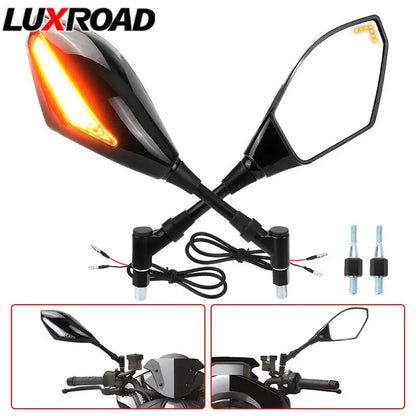 Motorcycle Rearview Mirrors with Amber LED Turn Signals