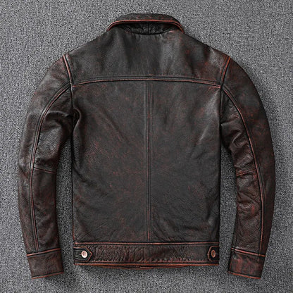 Vintage Style Cowhide Denim Leather Jacket