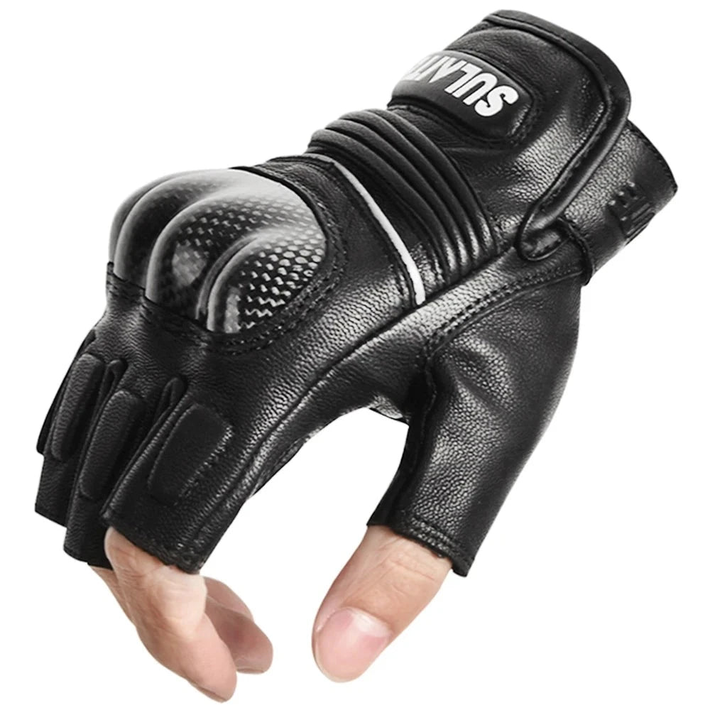 Moto-gants en cuir demi-doigt