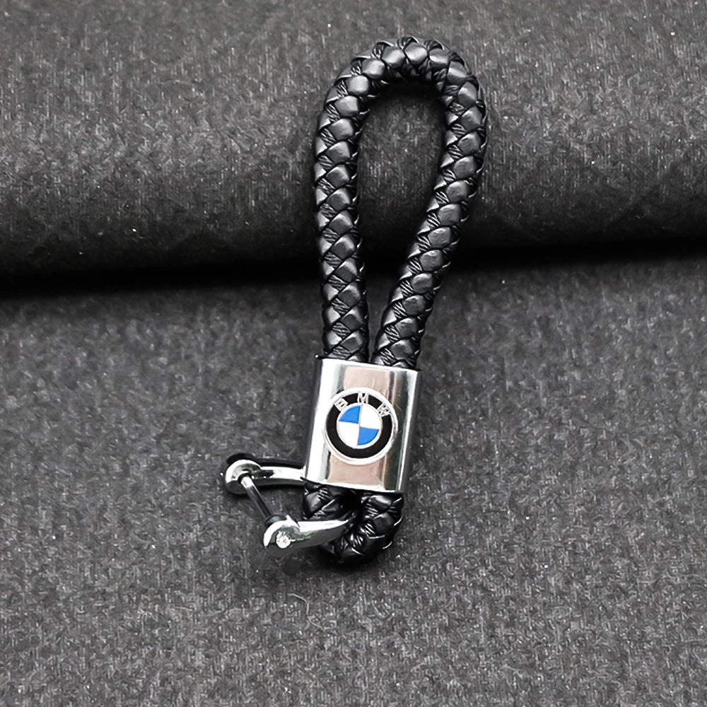 BMW Braided Leather Keychain – Classic Logo