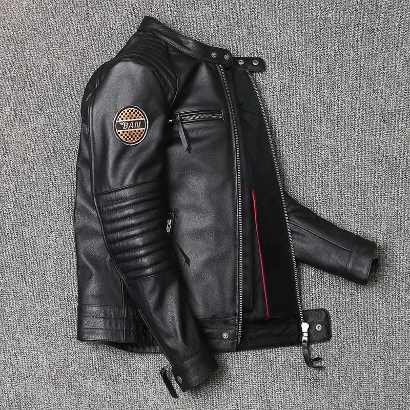 Veste de motard en cuir masculin