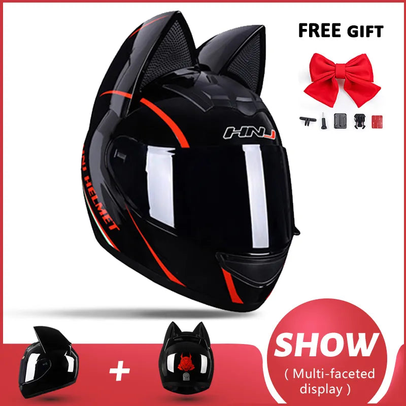 Casco de moto con orejas de gato