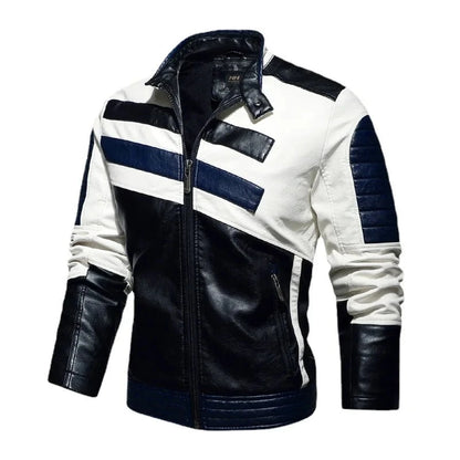 Elegante chaqueta de moto de cuero ajustada para hombre