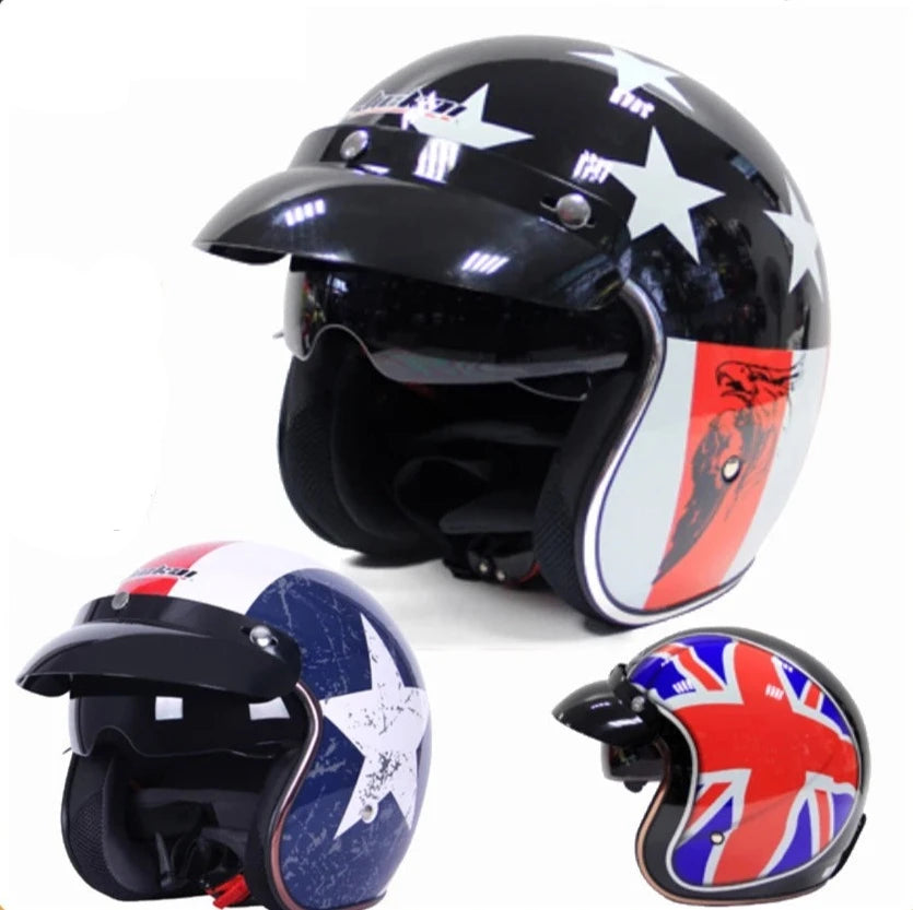 Casco de motocicleta retro de bandera vintage