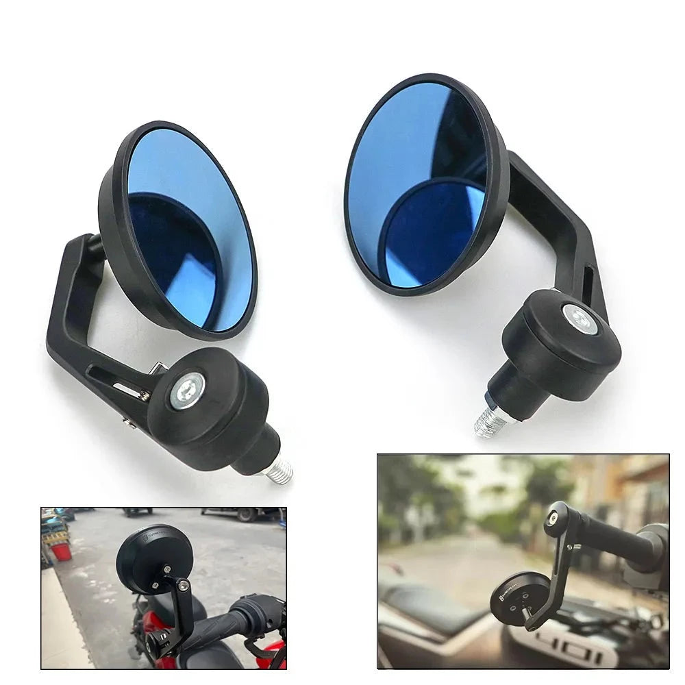 Blue Glass Rearview Round Handlebar