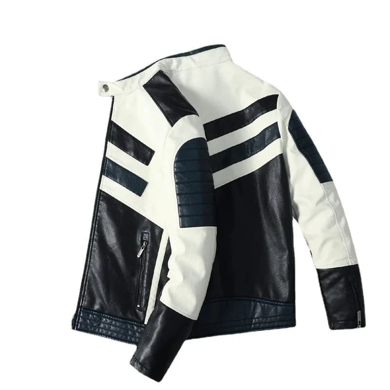 Elegante chaqueta de moto de cuero ajustada para hombre