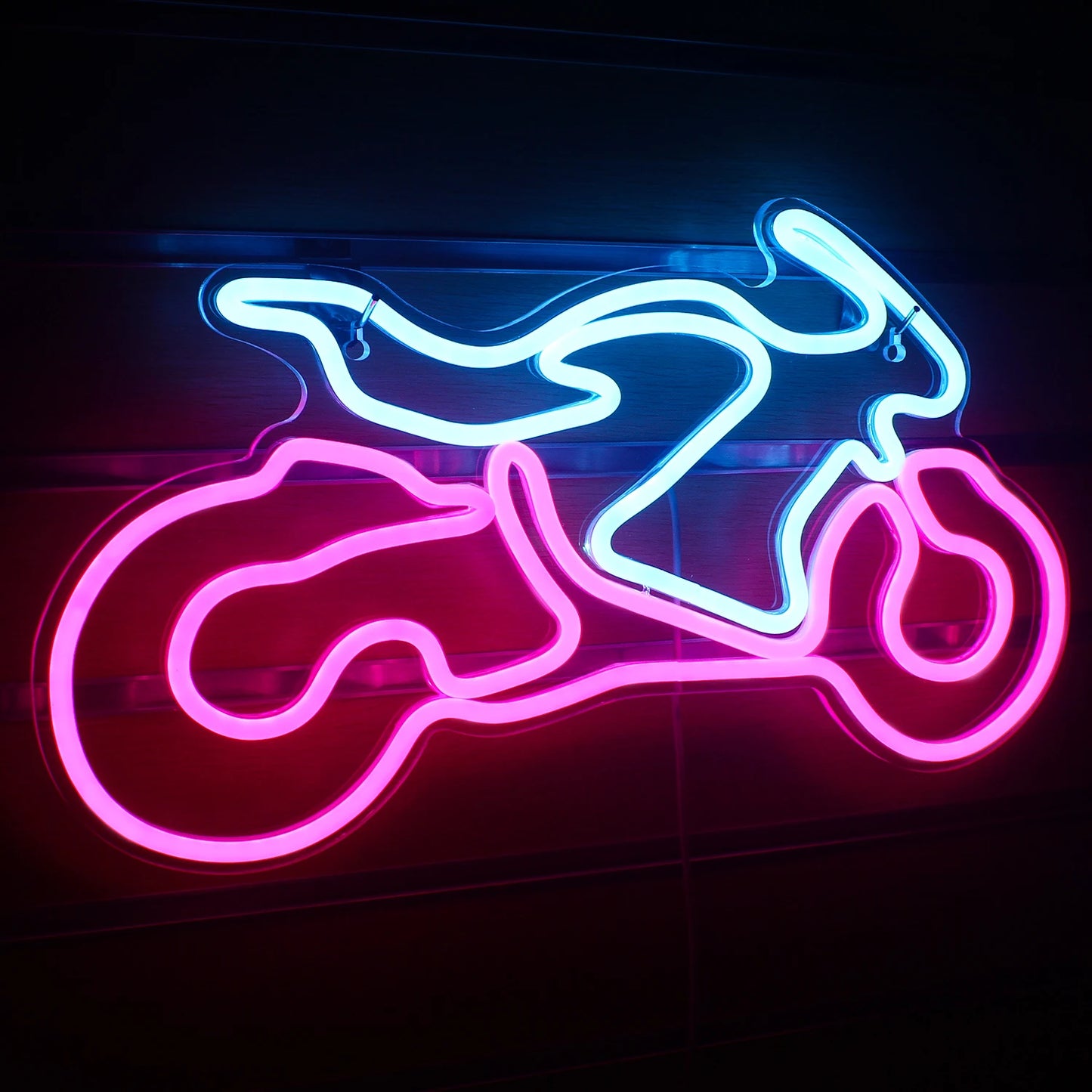 Motocicleta e sinal de led de neon de garagem