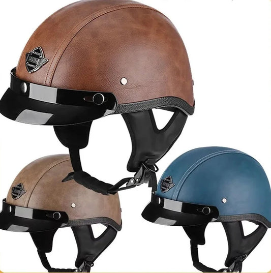 Casque en cuir PU vintage de moto