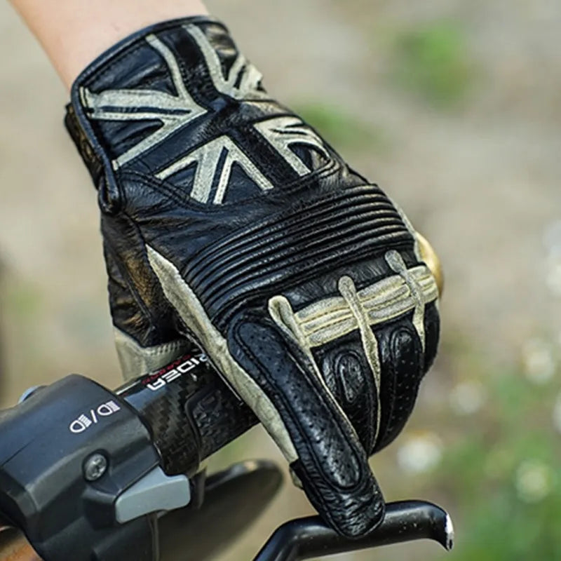 Vintage britische Flagge Leder -Motorradhandschuhe