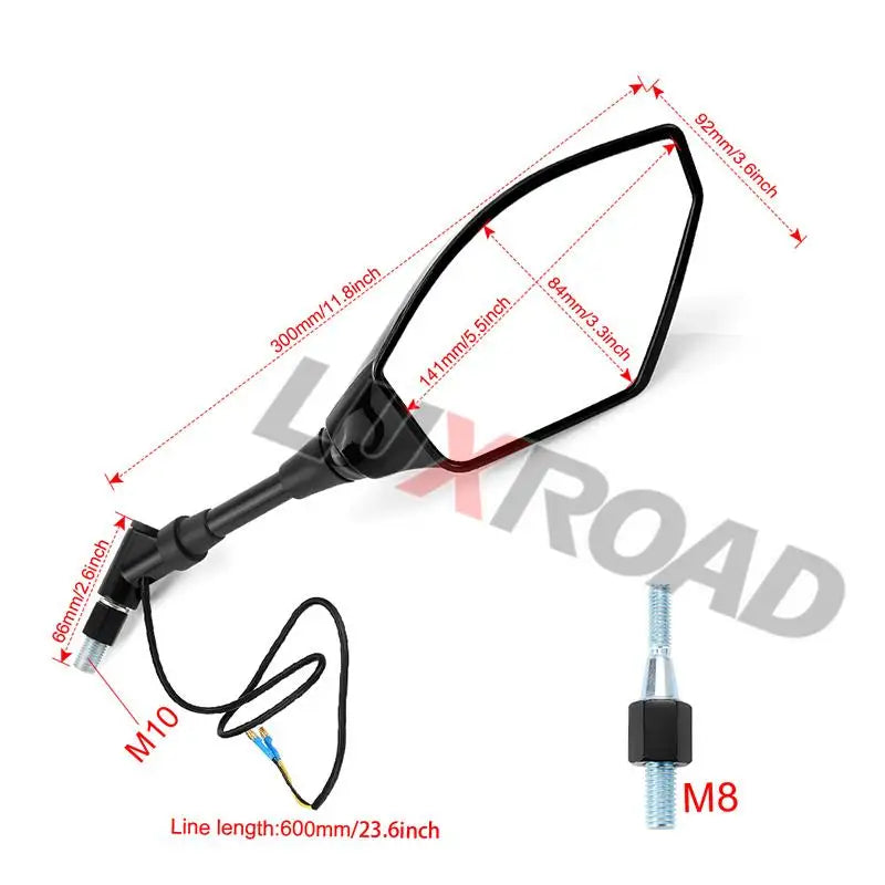 Motorcycle Rearview Mirrors with Amber LED Turn Signals