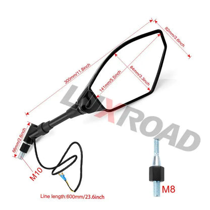 Motorcycle Rearview Mirrors with Amber LED Turn Signals