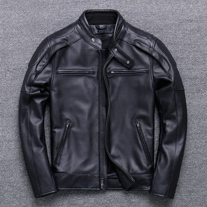 Herren-Motorradjacke aus echtem Leder mit schmaler Passform