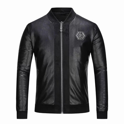 Chaqueta de cuero con calaveras para hombre