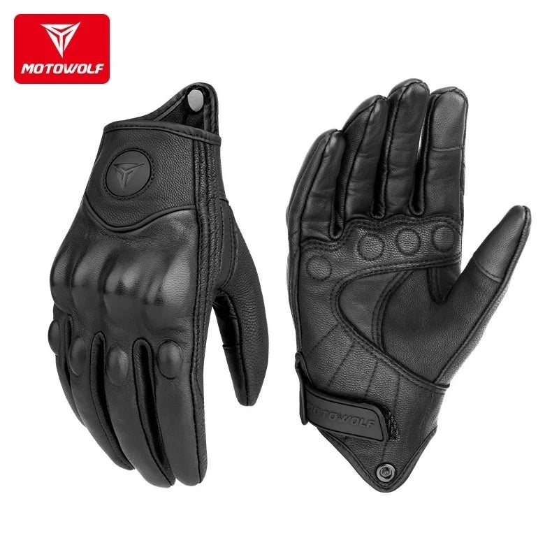 Guantes de motocicleta de cuero Motowolf