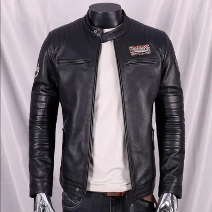 Biker Moto Men's Slim Green Leather Jacket