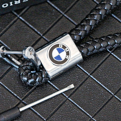 BMW Braided Leather Keychain – Classic Logo