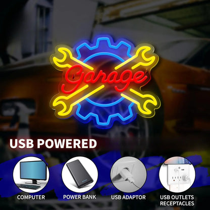 Crossed Wrenches Garage LED Neon Sign