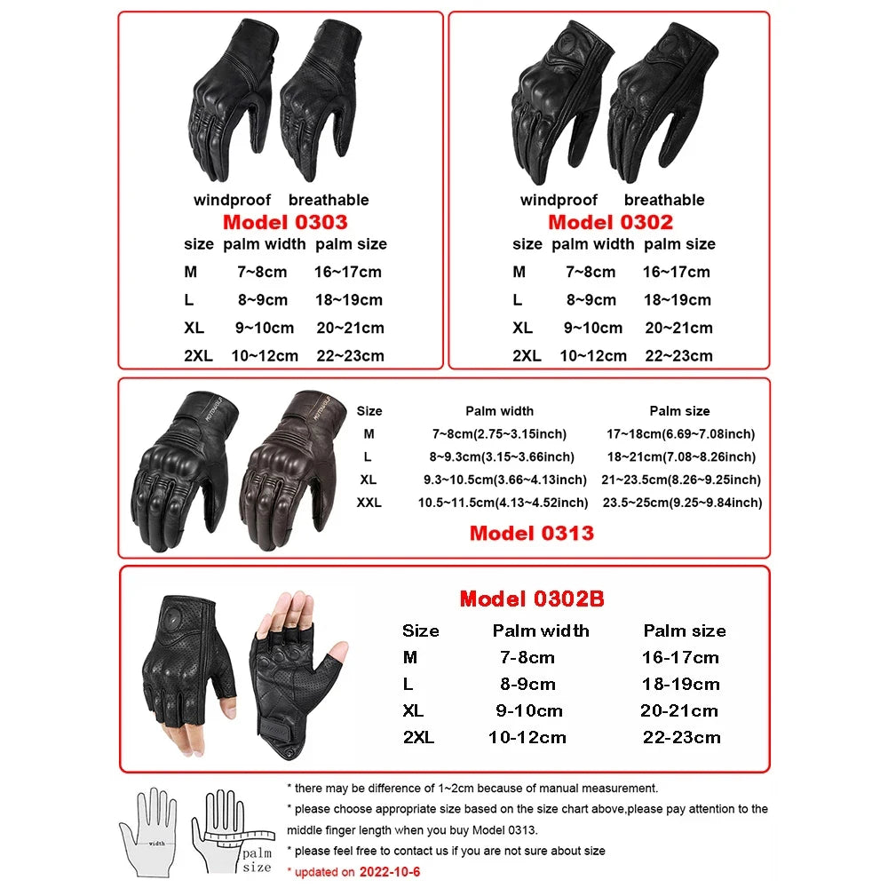 Guantes de motocicleta de cuero Motowolf