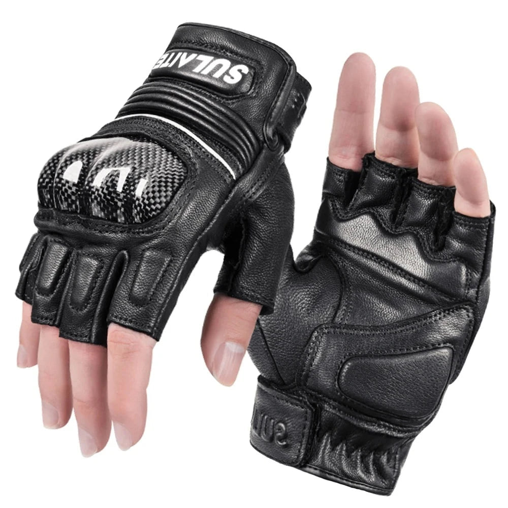 Moto-gants en cuir demi-doigt