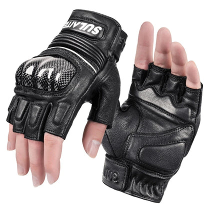 Guantes de cuero de medio dedo para motocicleta