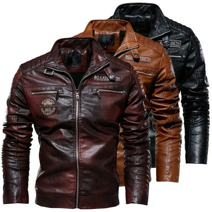 Chaqueta de cuero para hombre Cremallera de otoño