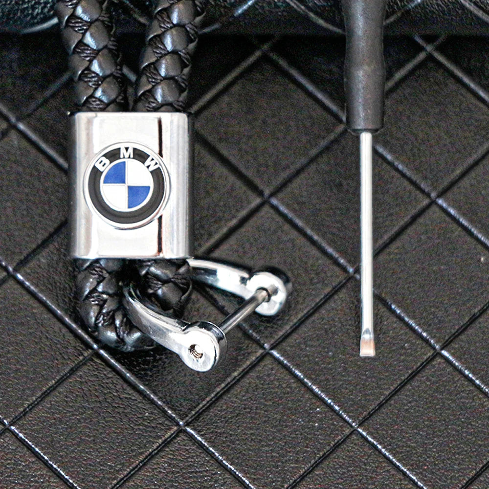 BMW Braided Leather Keychain – Classic Logo