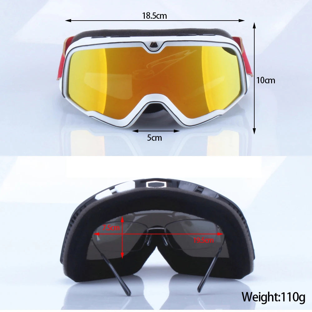 Retro-Motorradbrille und Skifahren