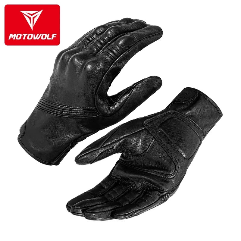 Guantes de motocicleta de cuero Motowolf