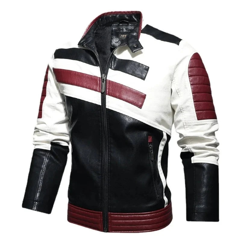 Elegante chaqueta de moto de cuero ajustada para hombre