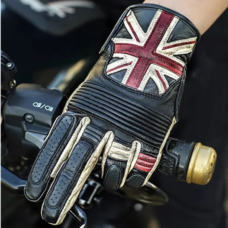 Guantes de motocicleta de cuero de bandera británica vintage