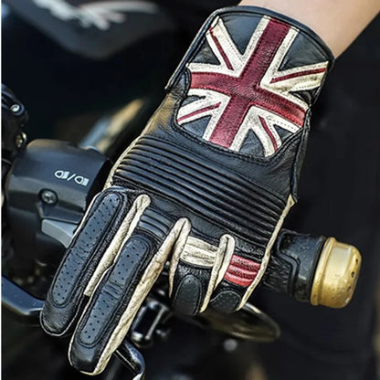 Vintage British Flag Leather Motorcycle Gloves