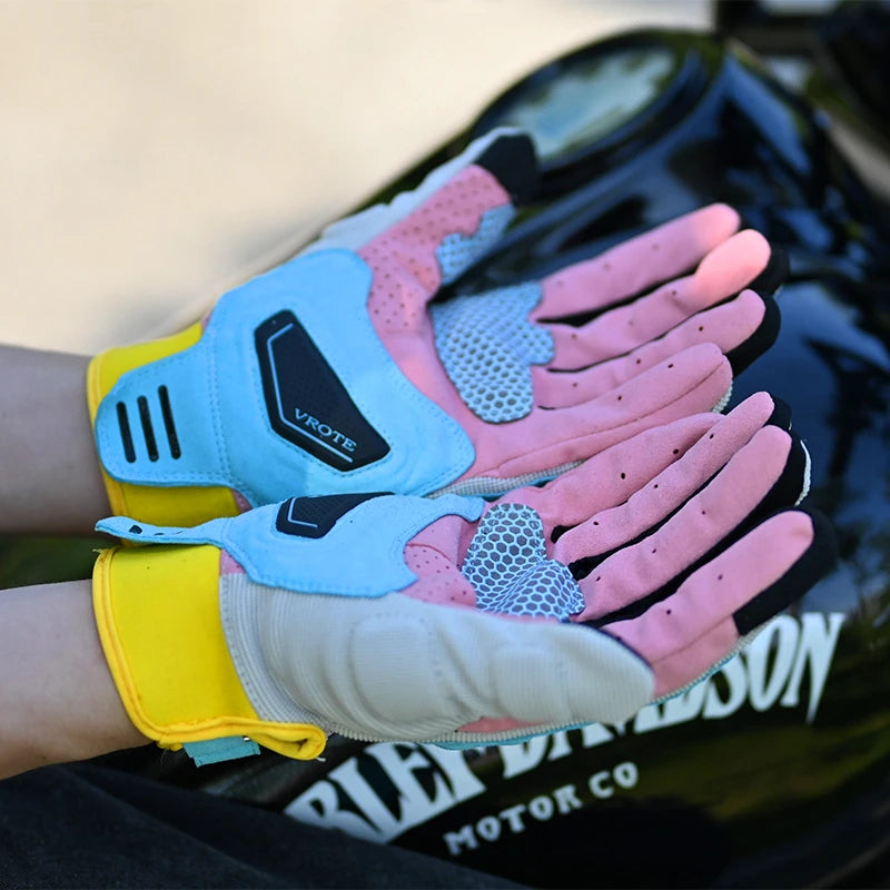 Guantes de moto con diseño de cara.